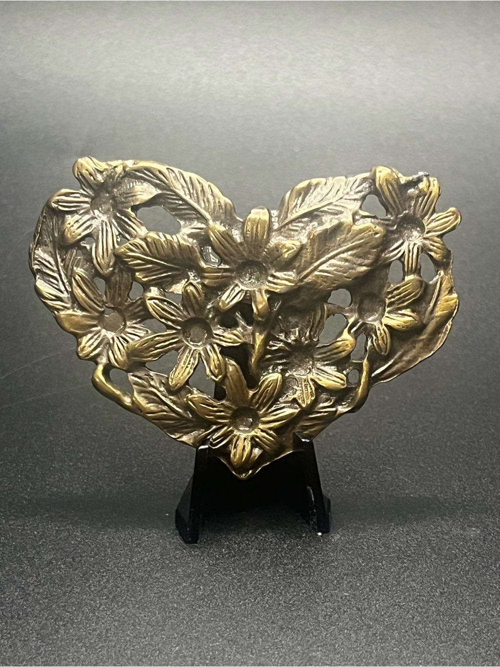 Vintage Large Heart Brooch Gold Tone Floral Openwork Statement Pin